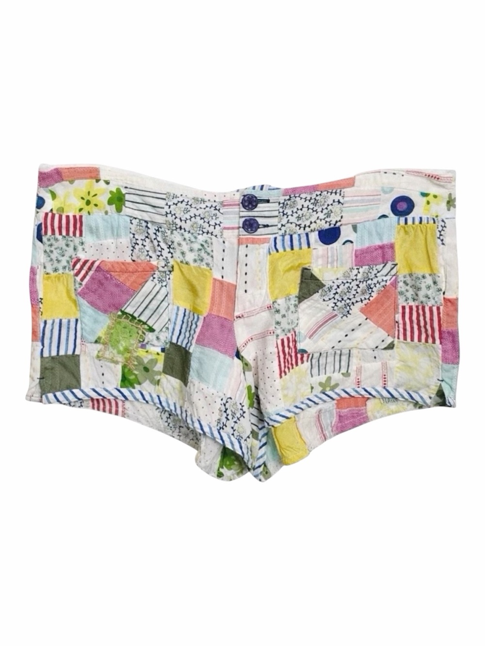 Vintage Y2K Free People Patchwork Cotton Mid Rise Mini Shorts Size 12 Large
